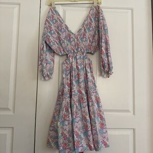 LUSANA Elegant Floral Long Sleeve Dress